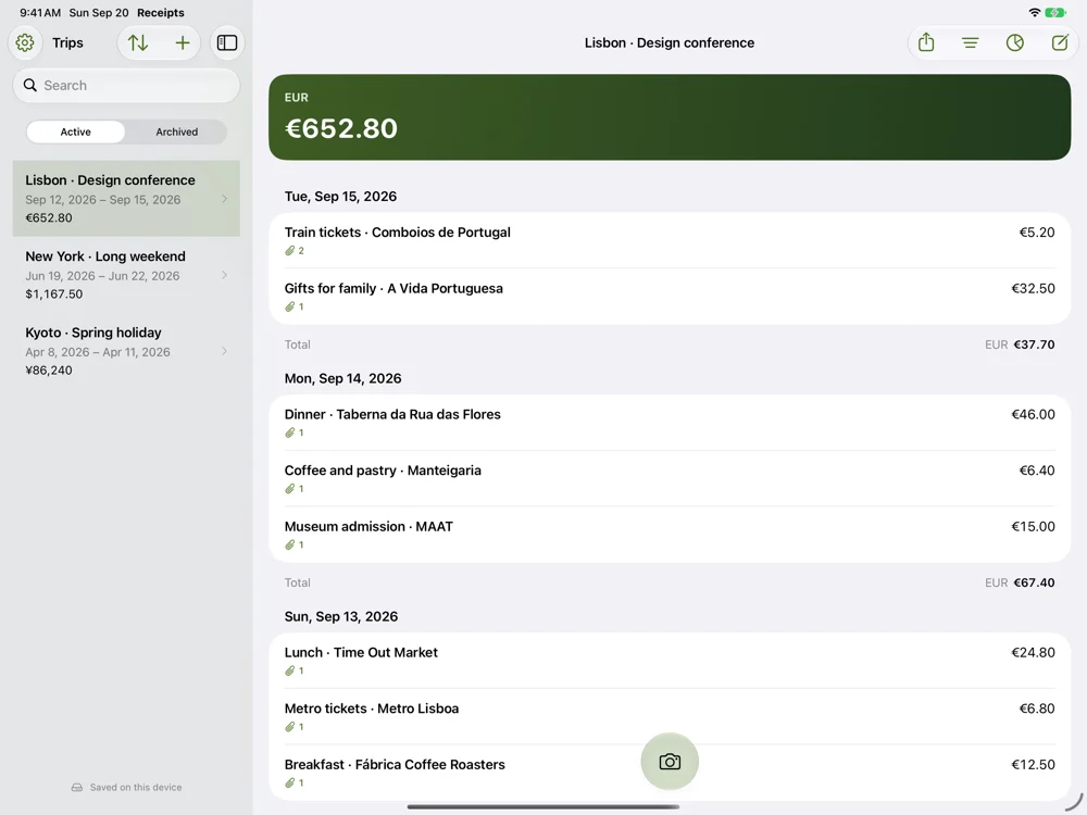 Trip Receipts — iPad
