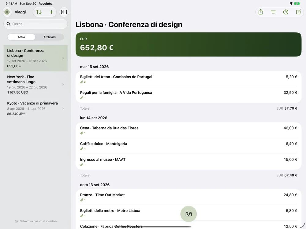 Ricevute di viaggio — iPad