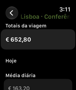Comprovantes de viagem — Apple Watch